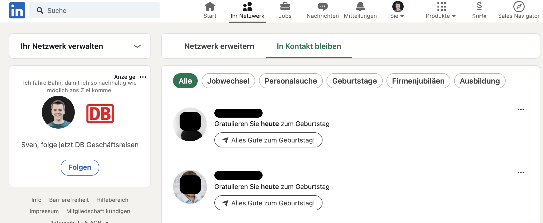 LinkedIn in Kontakt bleiben